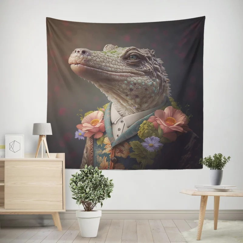 Crocodile Chic Floral Outfits Wall Tapestry