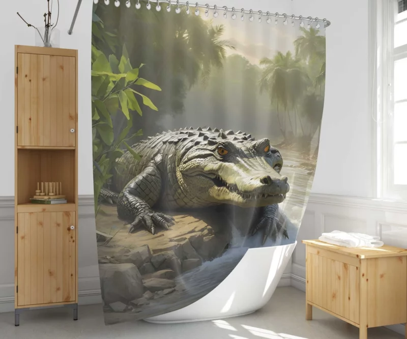 Crocodile by the Riverbank Shower Curtain 1