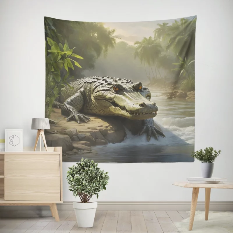 Crocodile by the Riverbank Wall Tapestry