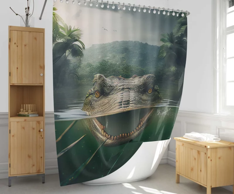 Crocodile in Lake AI Art Shower Curtain 1