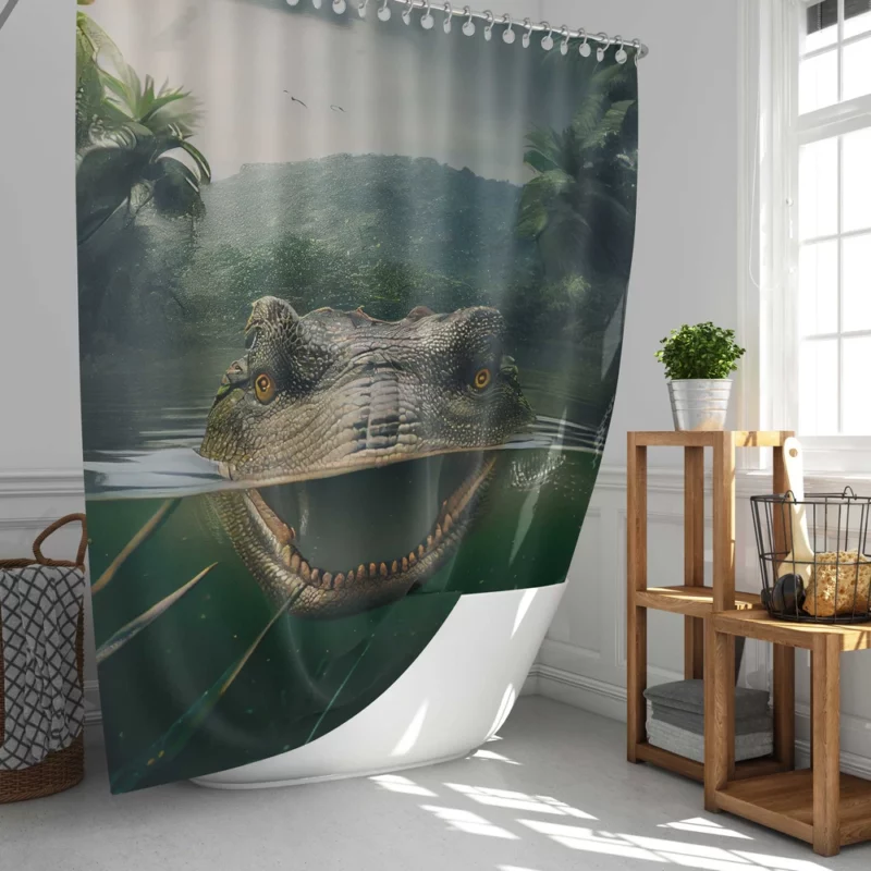 Crocodile in Lake AI Art Shower Curtain