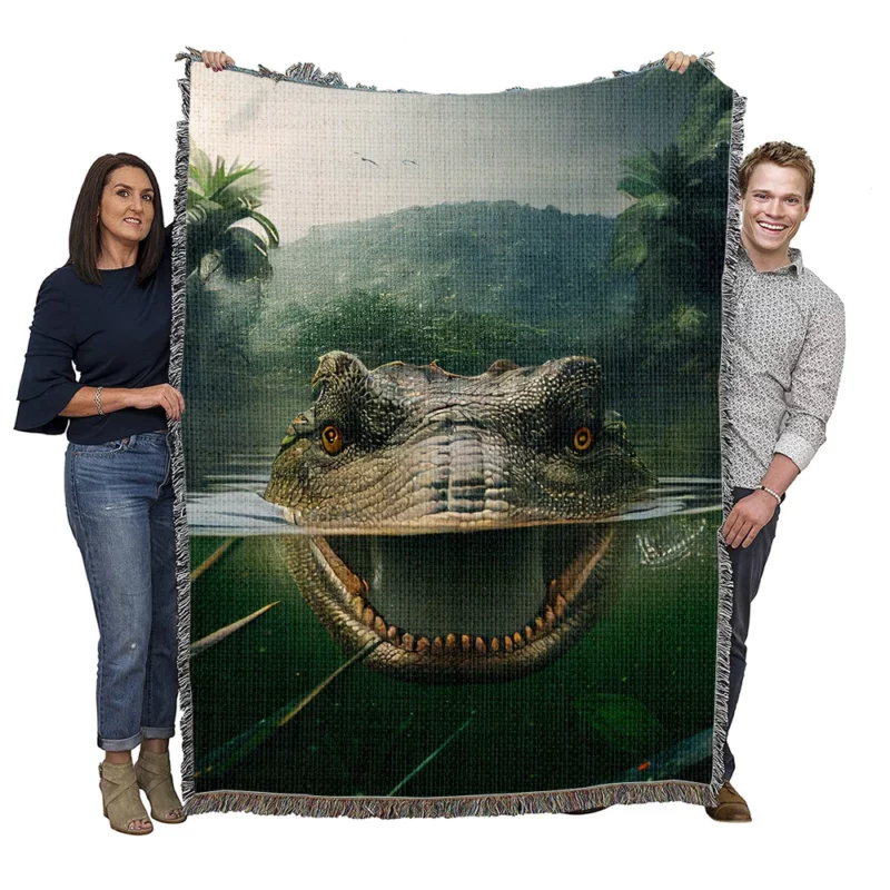 Crocodile in Lake AI Art Woven Blanket
