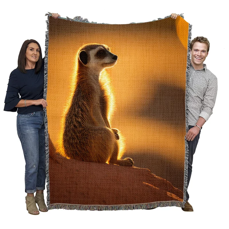 Curious Meerkat Atop Sun-Warmed Rock Woven Blanket