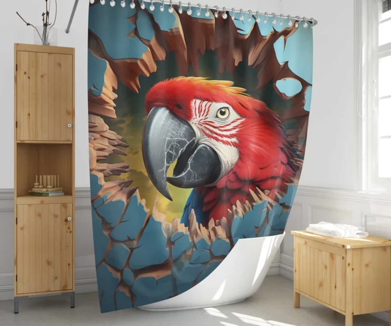 Curious Parrot Peering Through a Wall Shower Curtain 1