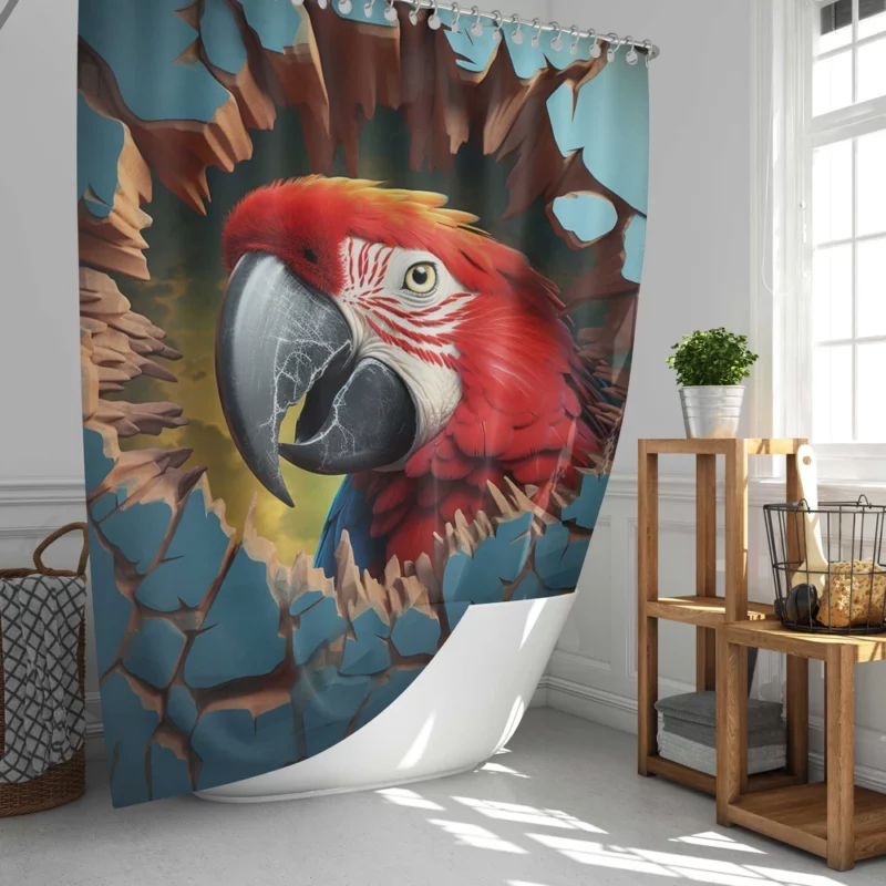 Curious Parrot Peering Through a Wall Shower Curtain