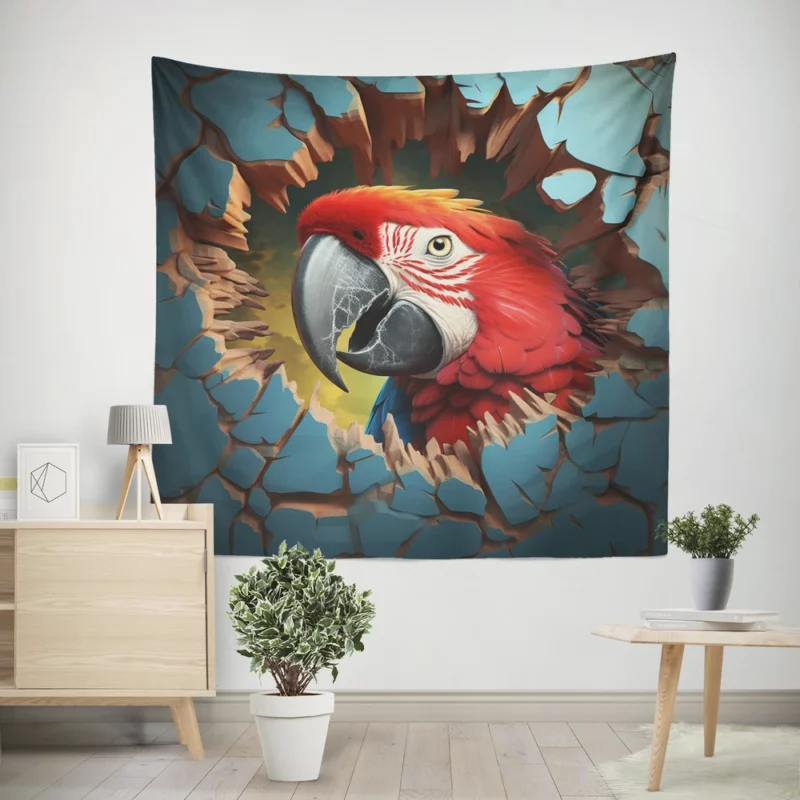 Curious Parrot Peering Through a Wall Wall Tapestry