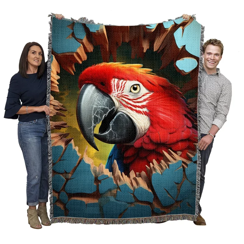 Curious Parrot Peering Through a Wall Woven Blanket