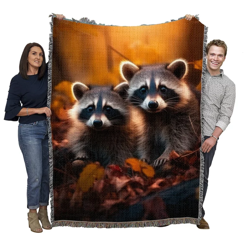 Curious Raccoon in the Wilderness Woven Blanket