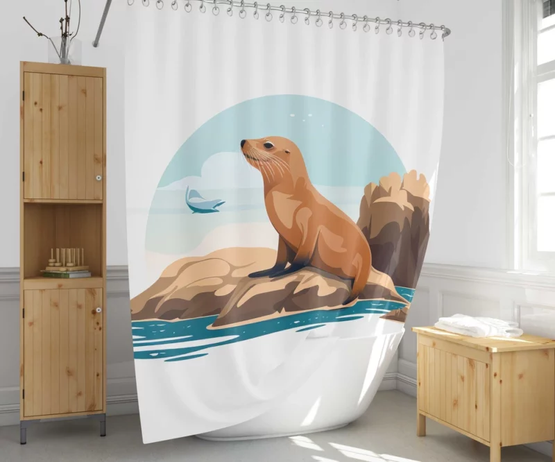 Cute 2D Seal Illustration Shower Curtain 1