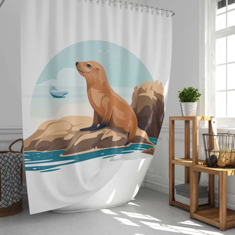 Cute 2D Seal Illustration Shower Curtain