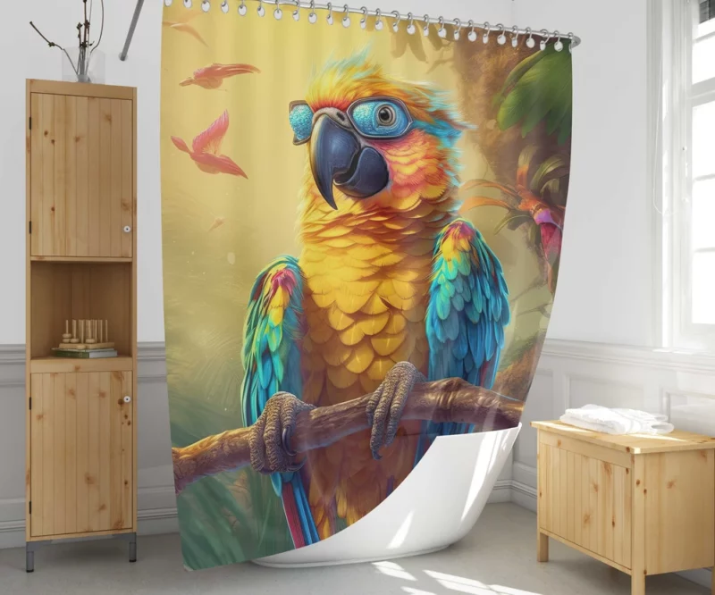 Cute 3D Colorful Macaw Parrot Shower Curtain 1