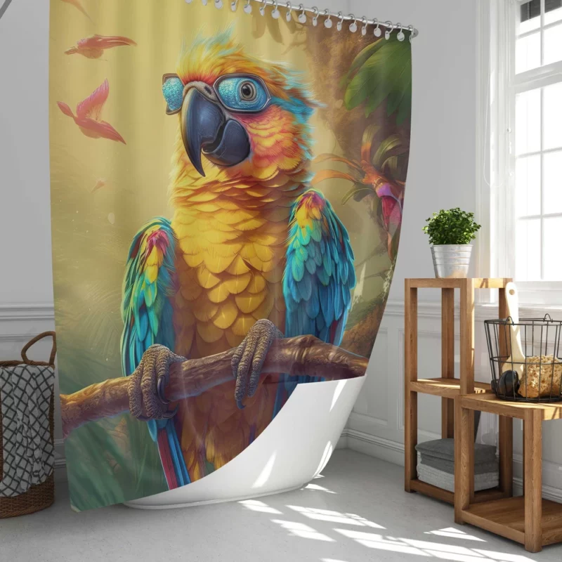 Cute 3D Colorful Macaw Parrot Shower Curtain