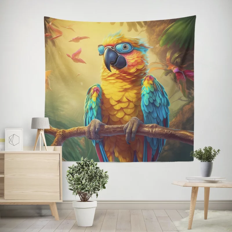 Cute 3D Colorful Macaw Parrot Wall Tapestry