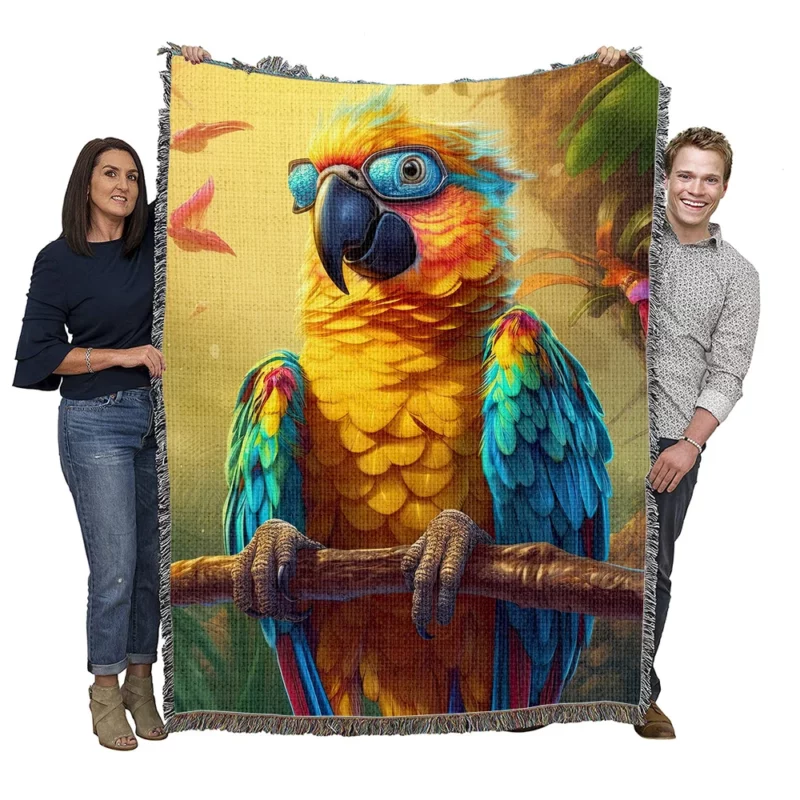 Cute 3D Colorful Macaw Parrot Woven Blanket