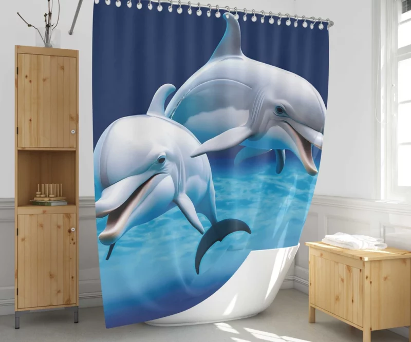 Cute 3D Dolphin Character Shower Curtain 1