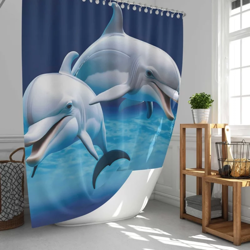 Cute 3D Dolphin Character Shower Curtain