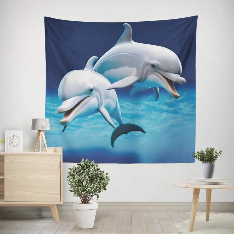 Cute 3D Dolphin Character Wall Tapestry