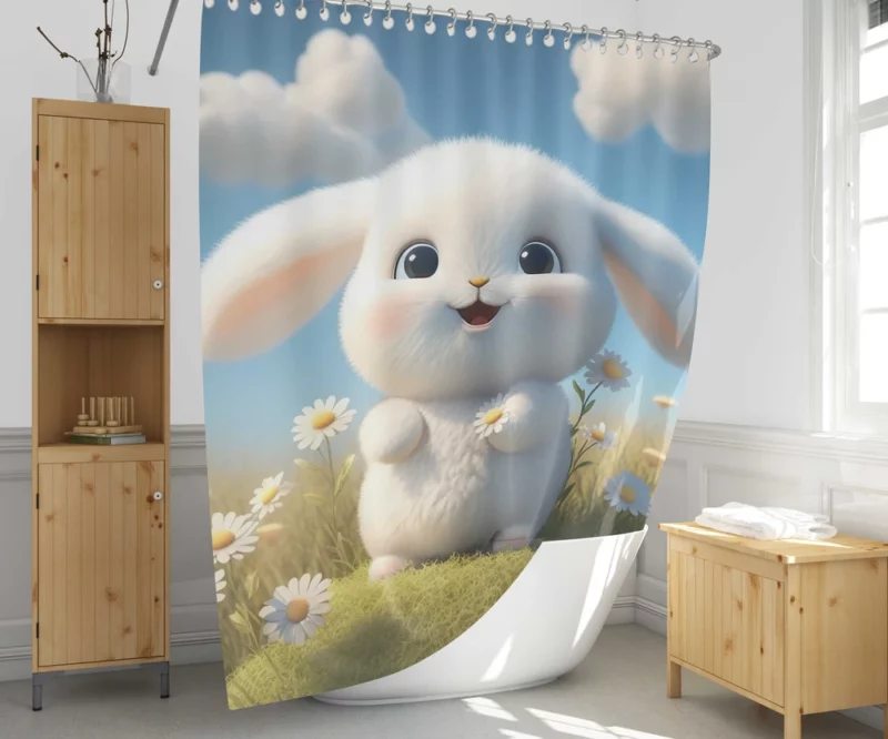 Cute Baby Bunny Artwork Shower Curtain 1