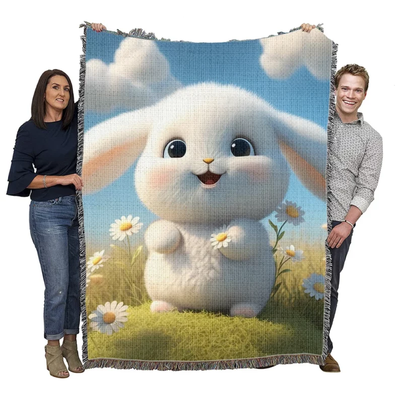 Cute Baby Bunny Artwork Woven Blanket