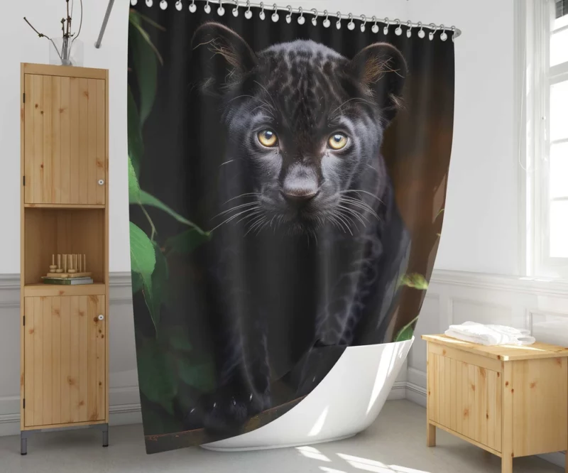 Cute Black Panther Cub Closeup Shower Curtain 1