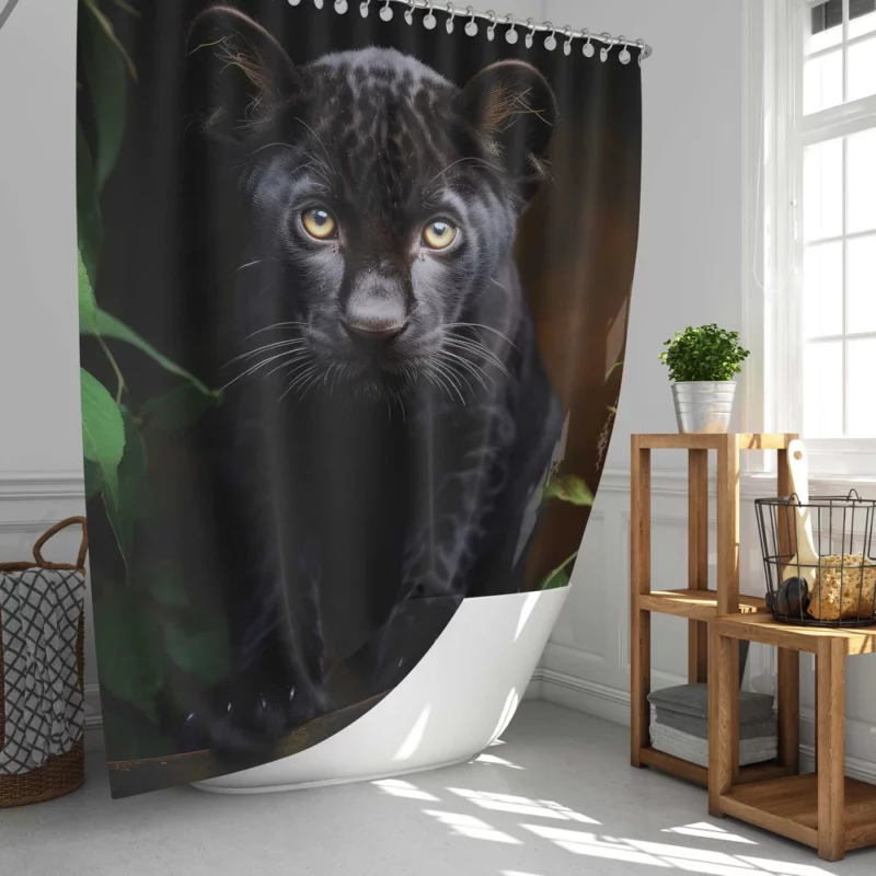 Cute Black Panther Cub Closeup Shower Curtain