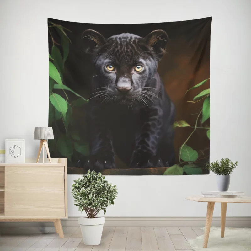 Cute Black Panther Cub Closeup Wall Tapestry