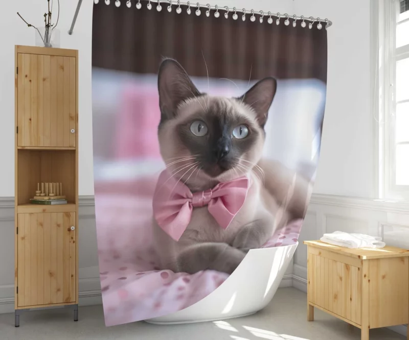 Cute Bow-Wearing Siamese Kitten Shower Curtain 1