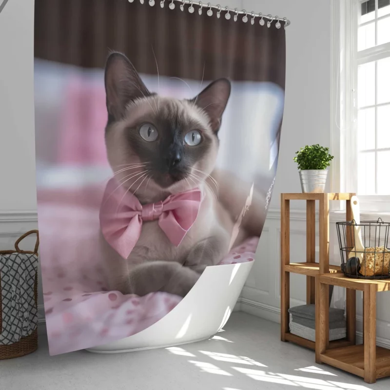 Cute Bow-Wearing Siamese Kitten Shower Curtain