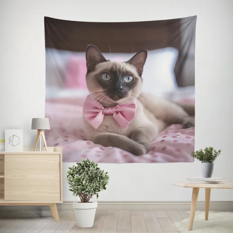 Cute Bow-Wearing Siamese Kitten Wall Tapestry