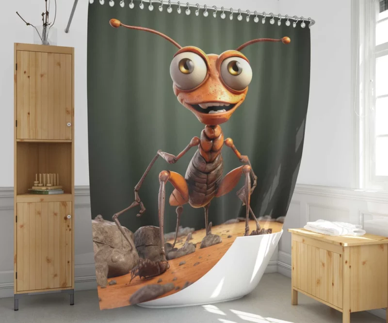 Cute Cartoon Ant Character Shower Curtain 1