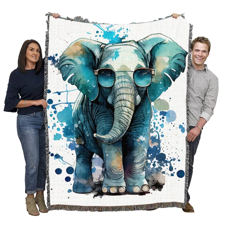 Cute Cartoon Elephant Illustration Woven Blanket