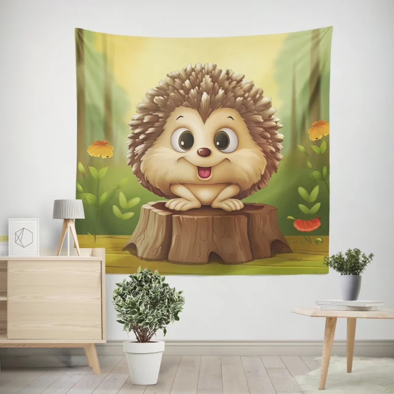 Cute Cartoon Hedgehog Wall Tapestry