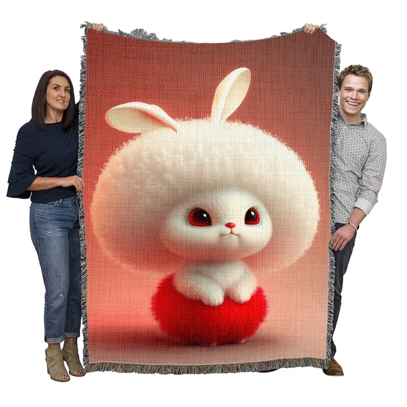 Cute Cartoon Rabbit Woven Blanket