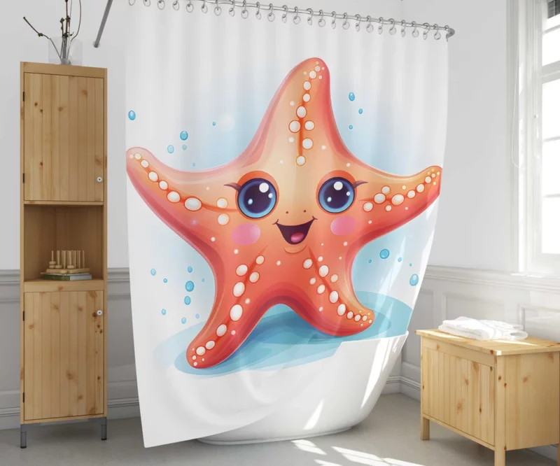 Cute Cartoon Starfish Shower Curtain 1
