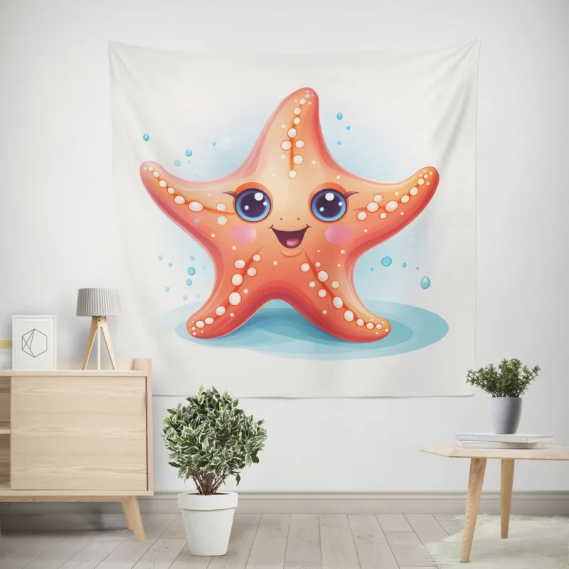 Cute Cartoon Starfish Wall Tapestry