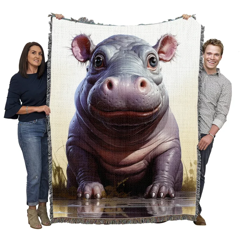 Cute Comic Hippo Woven Blanket