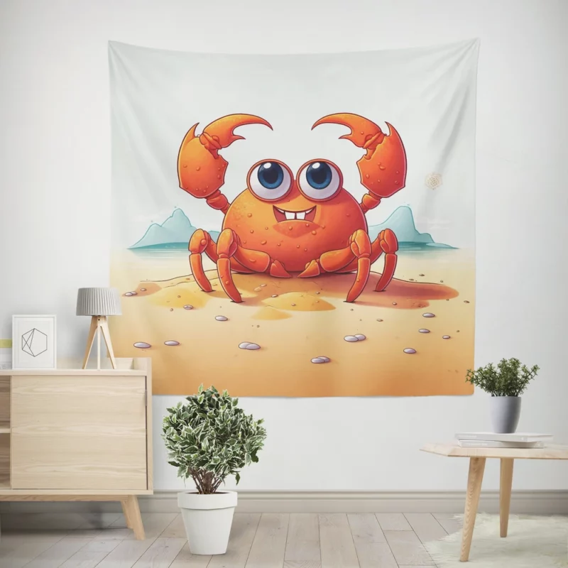 Cute Crab on the Beach Wall Tapestry