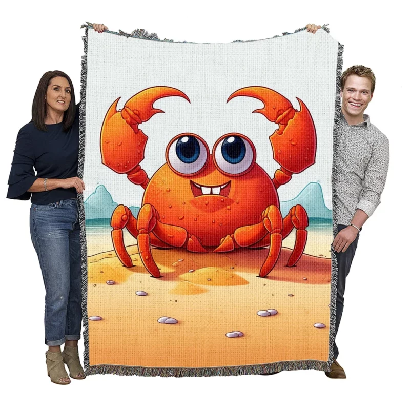 Cute Crab on the Beach Woven Blanket