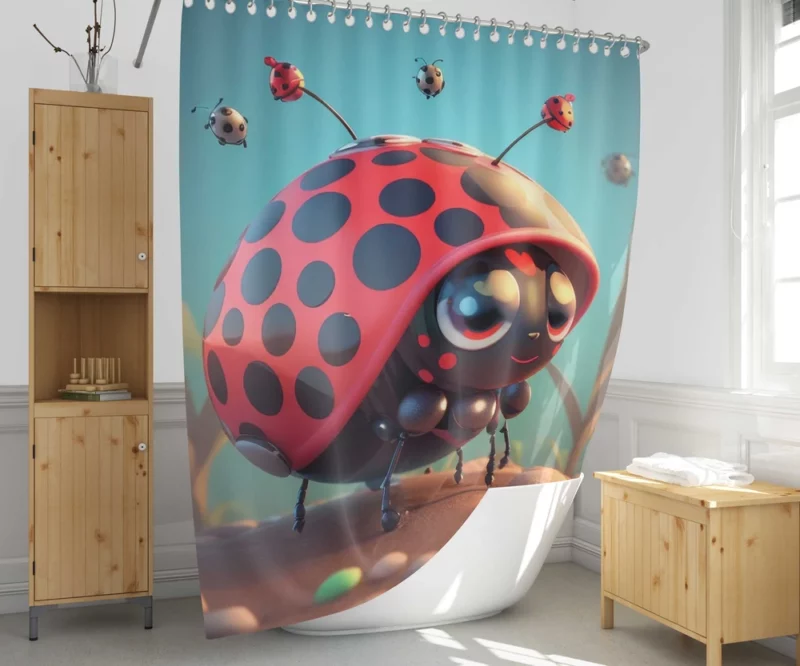 Cute Crawling Bugs Illustration Shower Curtain 1