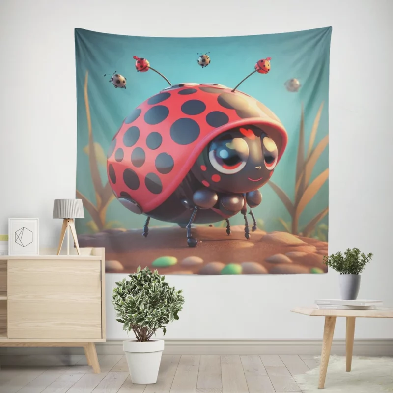 Cute Crawling Bugs Illustration Wall Tapestry