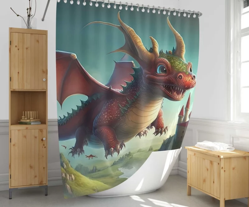 Cute Dragon and Castle Shower Curtain 1