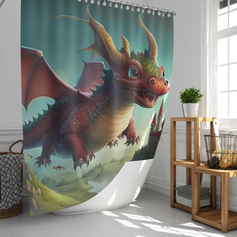 Cute Dragon and Castle Shower Curtain