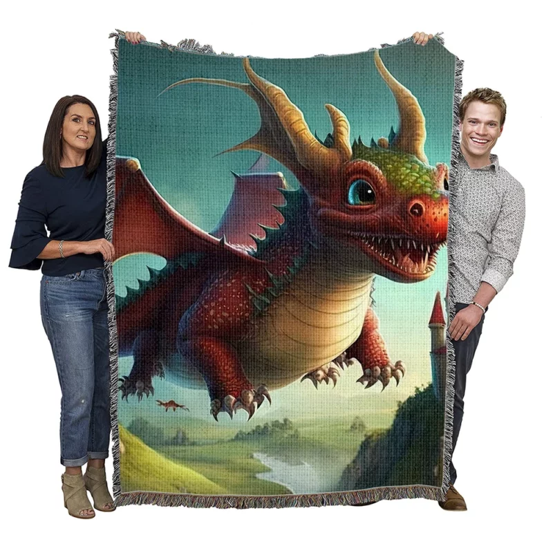 Cute Dragon and Castle Woven Blanket