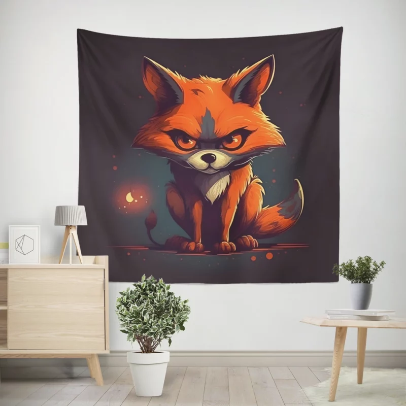 Cute Fox Illustration Wall Tapestry