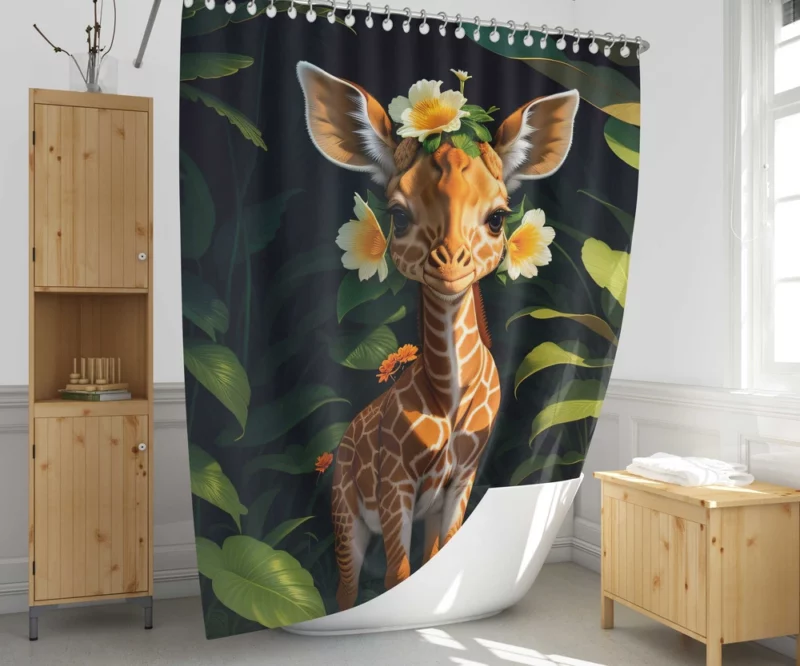 Cute Giraffe in the Forest Shower Curtain 1