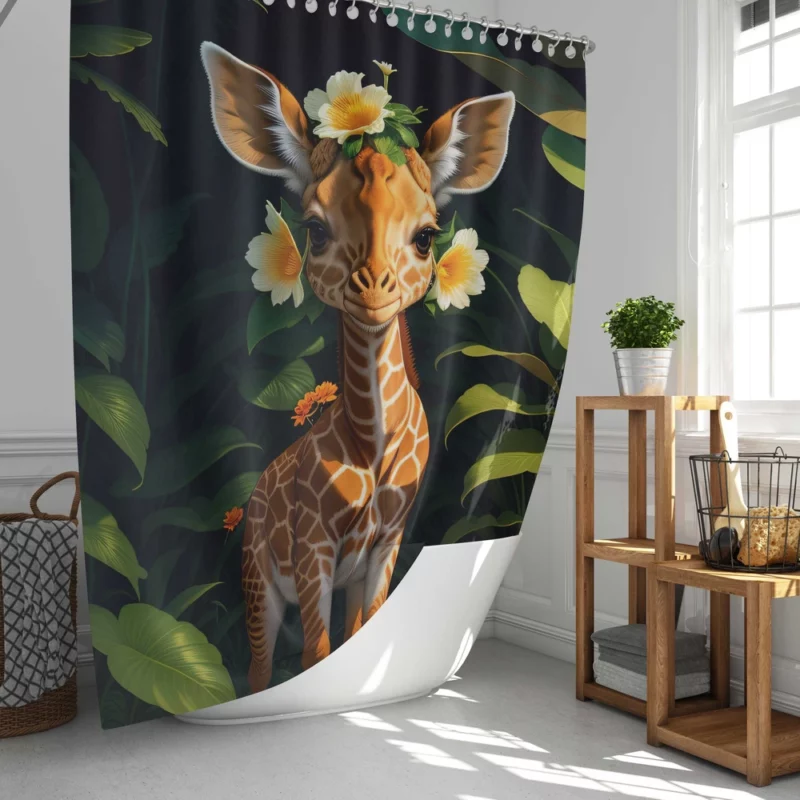 Cute Giraffe in the Forest Shower Curtain