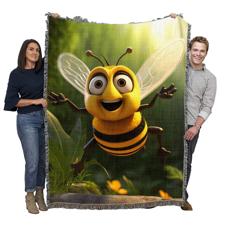 Cute Illustrated Bee Woven Blanket