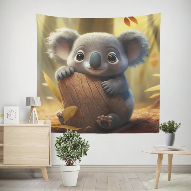 Cute Koala in Woods Wall Tapestry