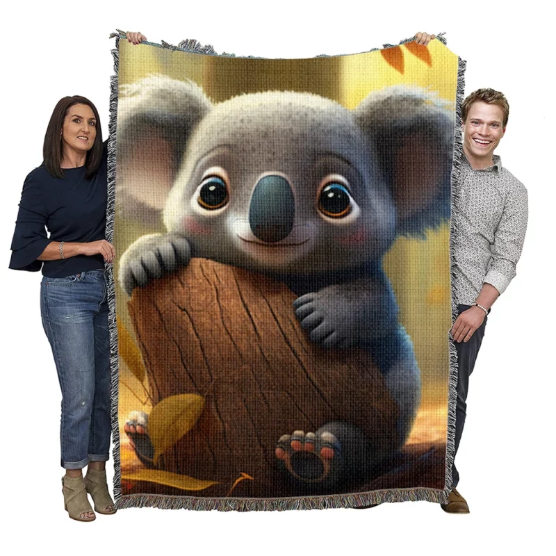 Cute Koala in Woods Woven Blanket