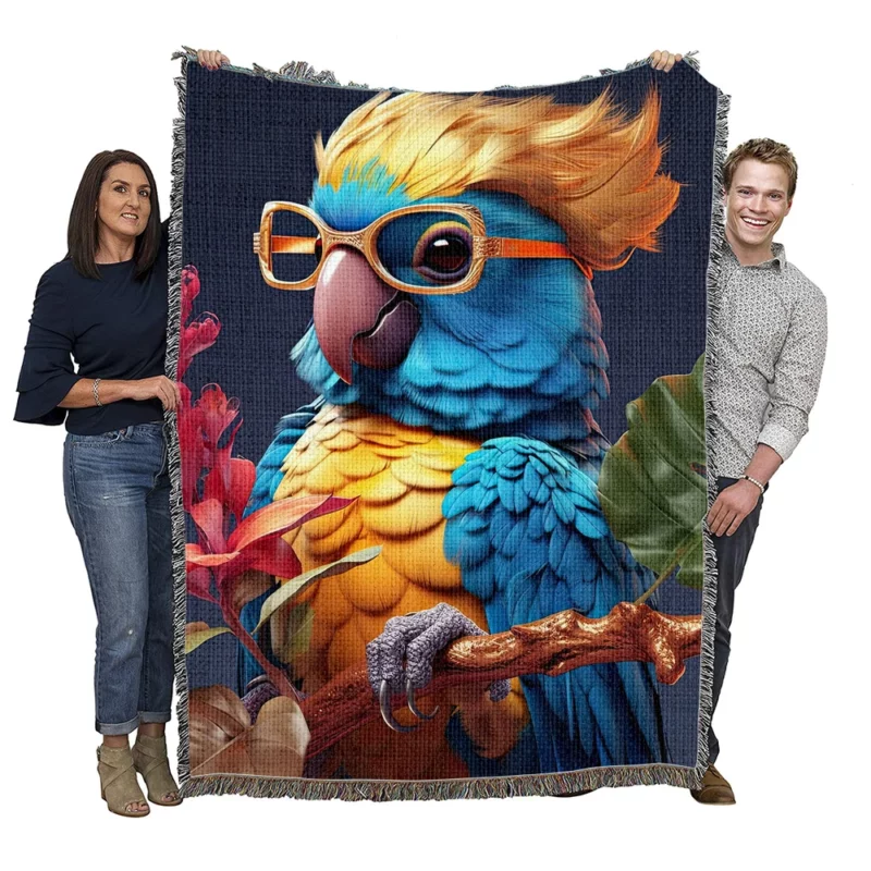 Cute Macaw Parrot Sunglass Woven Blanket
